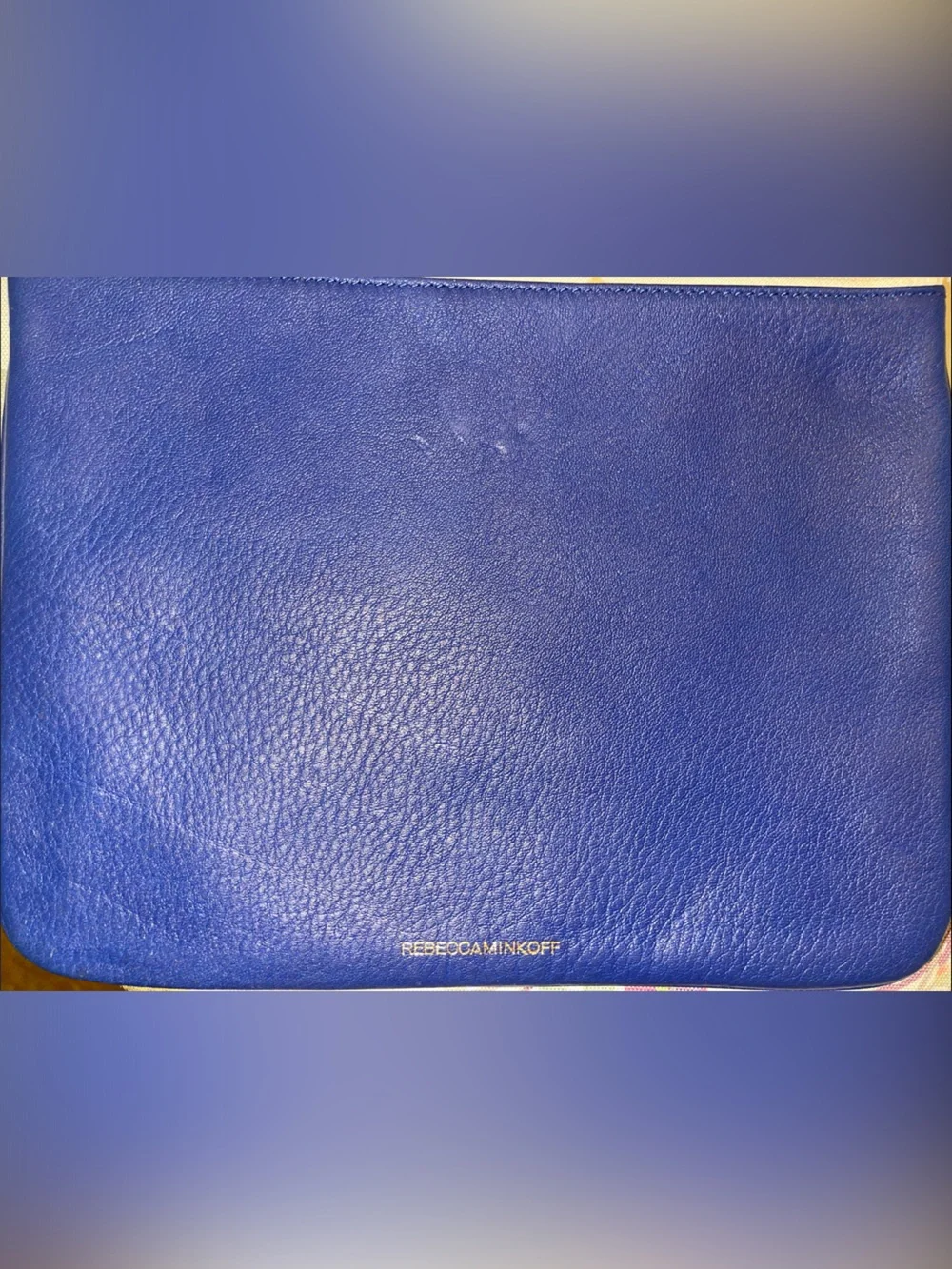 Rebecca Minkoff cobalt blue pebbled leather zip pouch